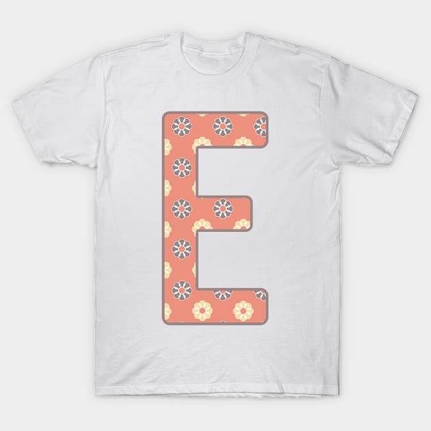 MONOGRAM LETTER E PINK FLORAL TYPOGRAPHY DESIGN T-Shirt by Rhubarb Myrtle